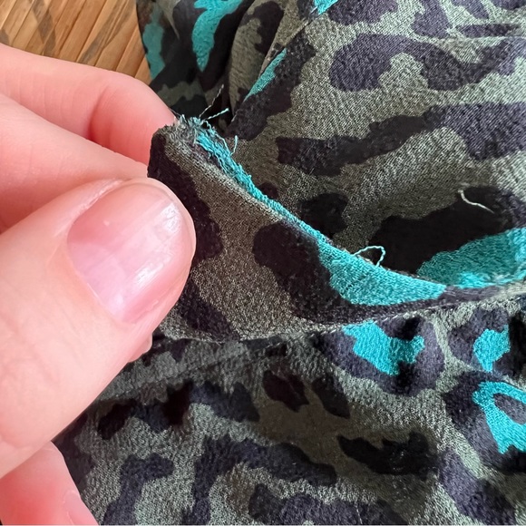 Equipment sheer silk cheetah print teal and green button down blouse - Picture 11 of 12